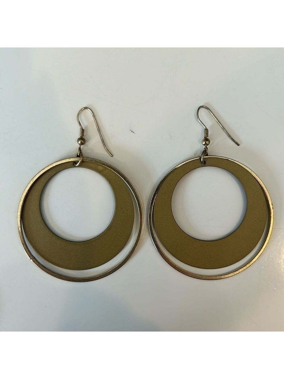 Gold Two Disk Dangling Hoop Earrings